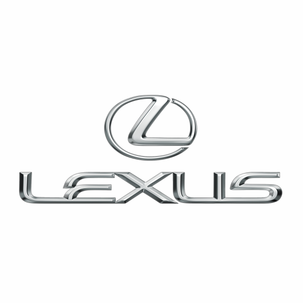 Logotipo de la marca Lexus, compuesto por una elegante "L" estilizada en el interior de un óvalo cromado, seguido del nombre "LEXUS" en letras plateadas y estilizadas.