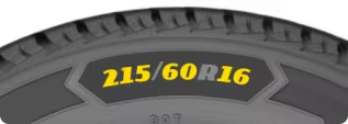 Imagen de un neumático con las especificaciones de tamaño "215/60R16" resaltadas.